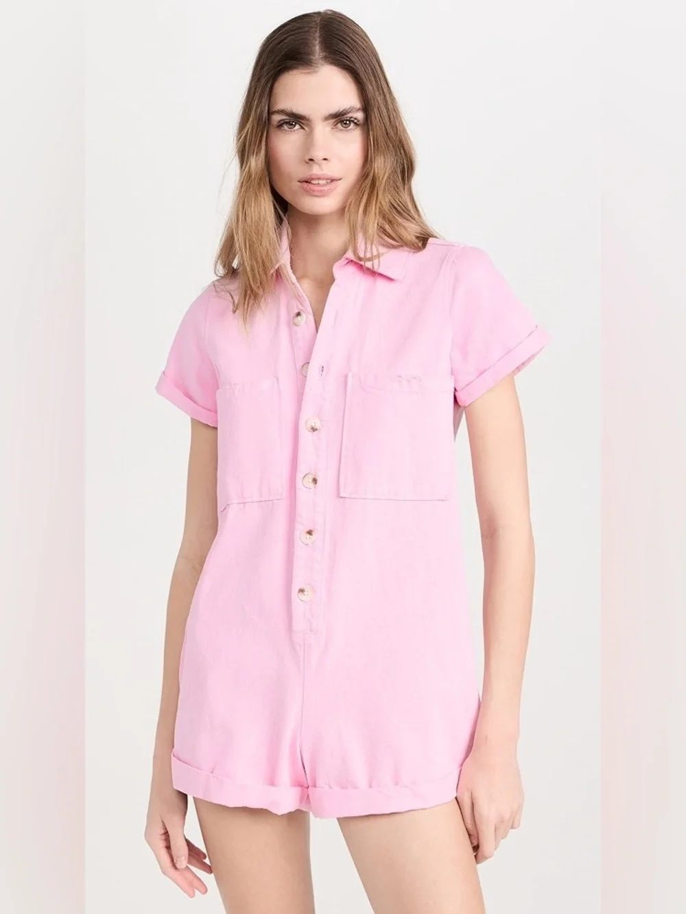 Show Me Your MuMu Range Romper Jumpsuit Pink Button Up NWT Size Medium Summer - Picture 2 of 14
